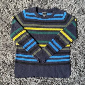Halogen Blue Cashmere Crewneck Sweater with Striking Stripes